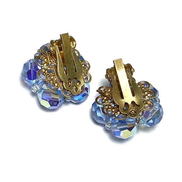 Vintage Clip Ons Clips Earrings Beaded Two Pairs Lot AB Crystals - Picture 12 of 16